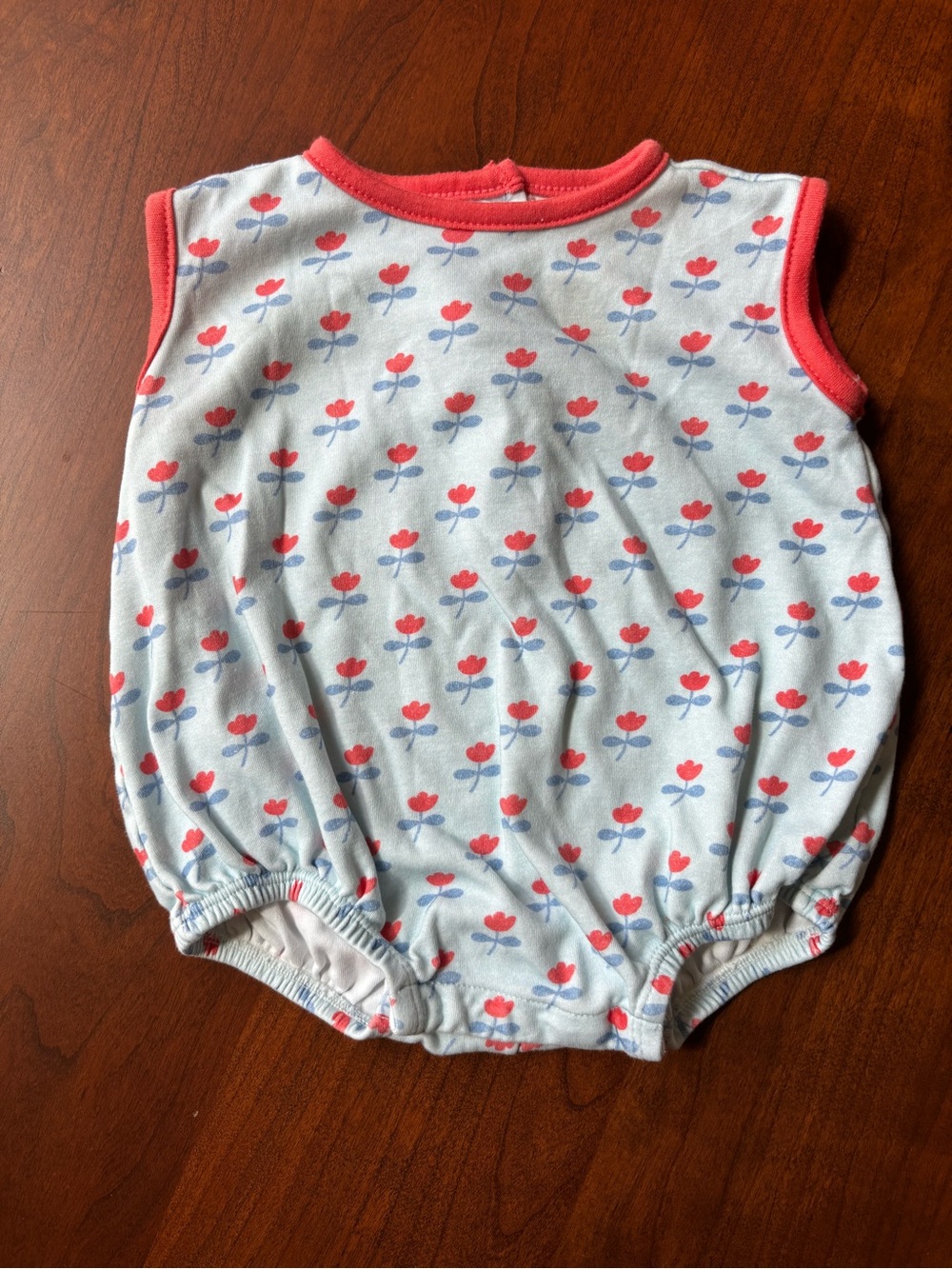 Sleeveless Floral Baby Bodysuit in Light Blue and Coral